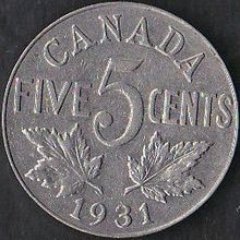 1931 Canada 5 Cents Coin