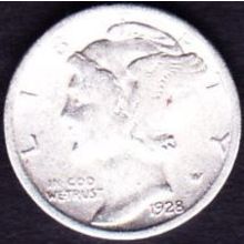 1928 USA 10 Cents Silver Coin Mercury