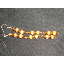 Handmade 80mm 3 section orange glass & wood earrings different NEW