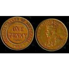 Australia One Penny 1933 Used Coin 1d Geo V