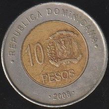 2008 Dominican Republic 10 Pesos Coin