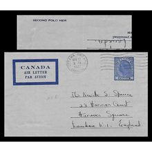 Canada !. #A5b Aerogram Airletter Sheet USED 1947 "Second Fold Her" Variety (2)