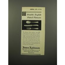 1951 James Robinson Queen Anne Silverware Ad - Notable English Plated Flatware