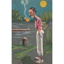 Man Smoking Giant Pipe Vintage Comic Advertising Postcard