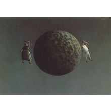 Man Drinking Beer Drunk By Giant Golf Ball Planet German Painting Postcard