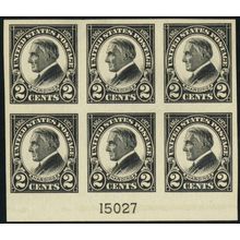 611, Mint XF NH 2¢ Plate Block of Six - Stuart Katz