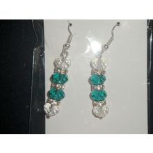 Fabulous dark emerald green & clear crystal glass rondelle earrings