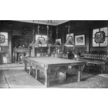 Giant Antique Pub Billiards Pool Table Stained Glass Old RPC Postcard