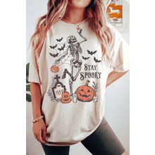White Skull Pumpkin Face STAY SPOOKY Graphic Halloween T Shirt