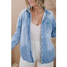 Sky Blue Plus Size Chest Pocket Button-Up Denim Shacket