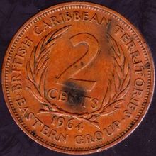 1964 East Caribbean States (British Caribbean Territories) 2 Cents Coin