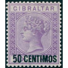 Gibraltar 1889 50c on 6d bright violet '5’ with short foot SG20a unused
