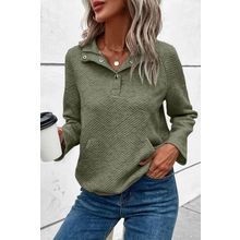 Laurel Green Textured Knit Buttoned Kangaroo Pocket Sweatshirt