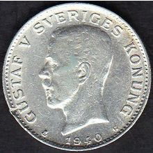 1940 Sweden 1 Krona Silver Coin