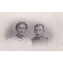 Child Military Soldier & Tomboy Sister Antique Portrait Postcard