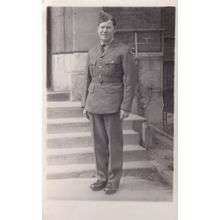Military Soldier At Building Steps Real Photo Portrait Postcard