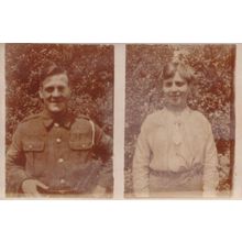 Military Soldier & Girlfriend Lover Antique Real Photo Postcard