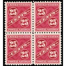 PS8, Mint NH VF 25¢ Postal Savings Block of Four CV $144 * Stuart Katz