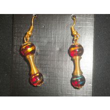 Unusual turquoise & gold on red asian glass with golden coiled spring earrings