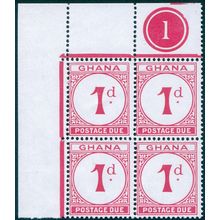 Ghana 1958 1d carmine Damaged ornament Postage Due SGD14var MNH block x4