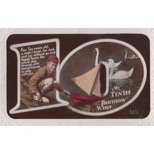 Boy With Toy Model Boat Swans Birds Greetings Antique Old 10th Birthday Postcard
