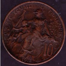 1915 France 10 Centimes Coin