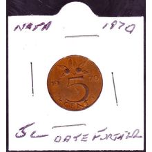 1970 Netherlands 5 Cents Coin Date further from rim