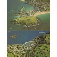 Mousehole St Ives 2x Cornwall Aerial Birds Eye Map Postcard s