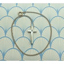 Vintage 925 Sterling Silver and Genuine Diamond Small Cross Pendant Necklace