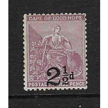 CAPE OF GOOD HOPE QV 1891 SURCAHRGE 2½d ON 3d MINT HINGED SG55