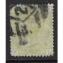 GB 1873-80 QV WMK LARGE GARTER 4d SAGE GREEN PLATE 15? USED SG153 KI