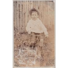 Child On Wobbly Bicycle Antique Real Photo Postcard
