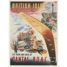 Qantas Australian Air Lines Poster British Isles Aircraft Postcard
