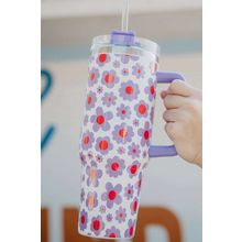 Orchid Petal Flower Print Handle Stainless Steel Portable Cup