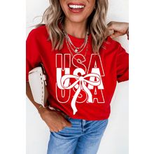 Red USA Bow Printed Casual Cotton Blend T Shirt