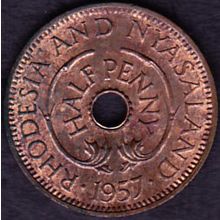 1957 Rhodesia & Nyasaland 1 Half Penny Coin