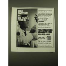 1987 First Investors Ad - Has the Right Formula