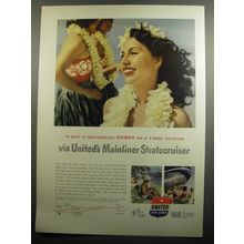 1951 United Air lines Ad - 14 days in neighboring Hawaii on a 2-week vacation