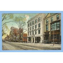 CT New Haven K O C Building And Chapel St Snow Covered Street Scene w/Trol~602