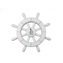 Pack Of 2] White Decorative Ship Wheel With Sailboat 12""
