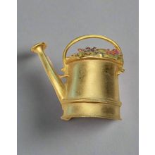 Gold Tone Water Can With Flowers Brooch