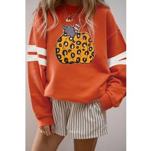 Orange Leopard Pumpkin Graphic Varsity Oversized Sweatshirt