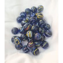 MICHELANGELO 25 Beautiful Glass Marbles, Blue with Yellow & Red Swirl, New, 16mm