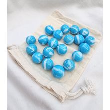 NEPTUNE 25 Beautiful Glass Marbles, Blue and White Swirl, 16mm with Cotton Pouch