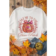 Beige Halloween Disco Ball Pumpkin Print Pullover Sweatshirt