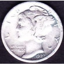 1927 S USA 10 Cents Silver Coin Mercury