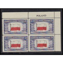 909 5c Flag of Poland Fine MNH Plt/4 UR K5605