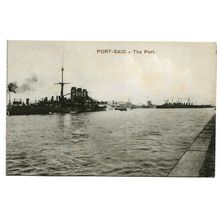 Postcard Egypt Suez canal Port Said the port Italian warship ? unposted