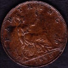 1880 Great Britain 1 Farthing Coin