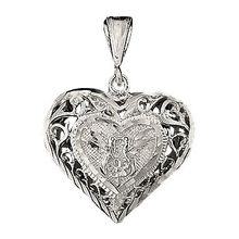 Sterling Silver Diamond Cut Filigree Puffed Heart Pendant
